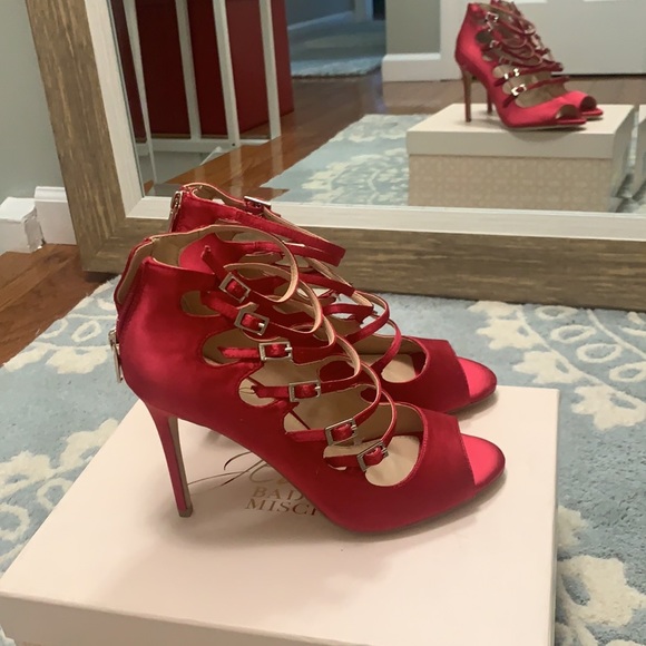 Jewel Badgley Mischka heels size 7 Dark satin pink - Picture 3 of 16